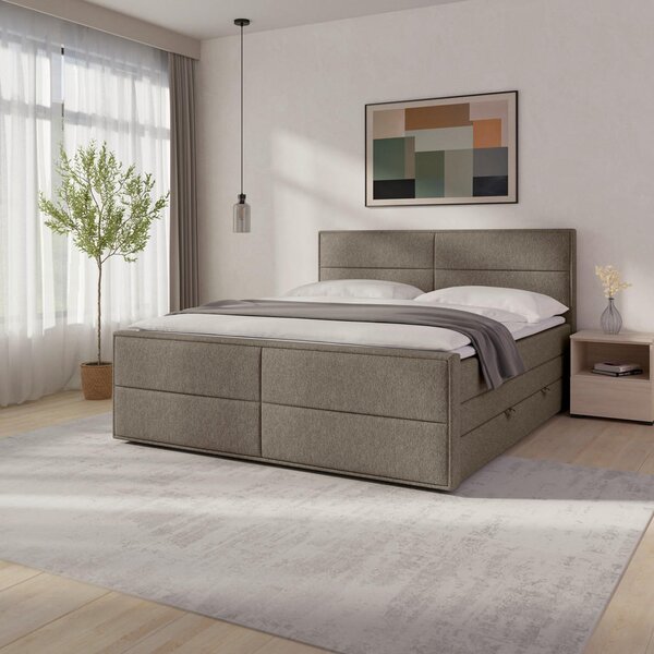 BOXSPRING POSTELJA 180 cm x 200 cm , les, kovina, umetna masa, tekstil bež