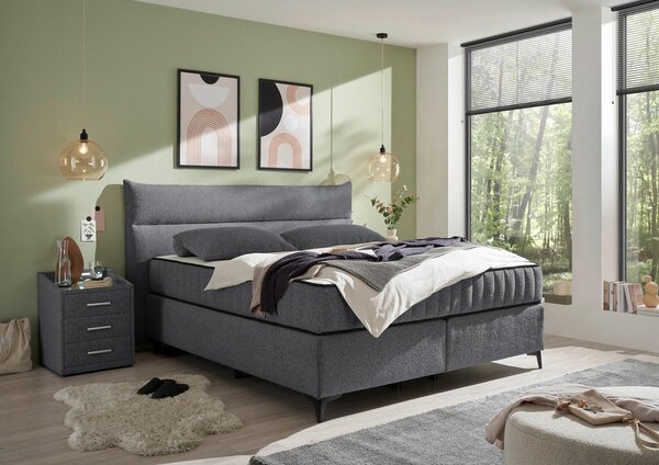 POSTELJA BOXSPRING 180 cm x 200 cm , tekstil, leseni material antracit