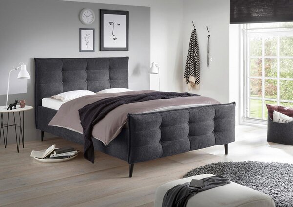 OBLAZINJENA POSTELJA 140 cm x 200 cm , tekstil, leseni material antracit