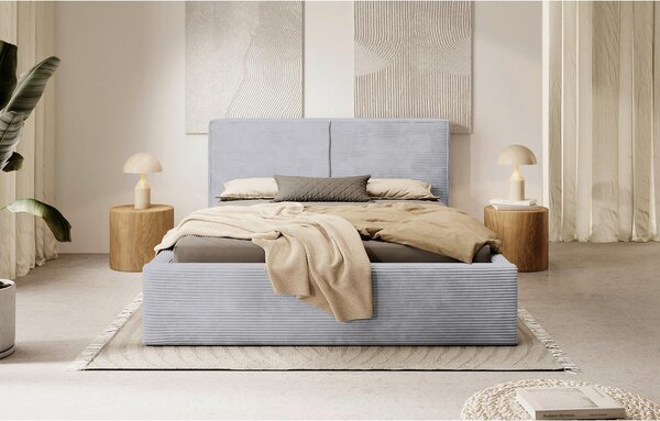 OBLAZINJENA POSTELJA 140 cm x 200 cm , les, tekstil, leseni material svetlo siva