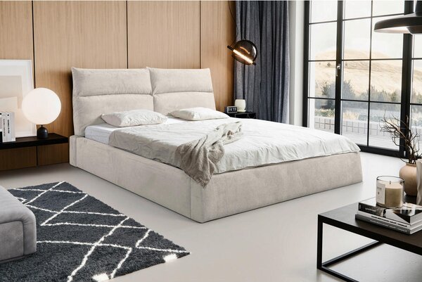 OBLAZINJENA POSTELJA 180 cm x 200 cm , les, umetna masa, tekstil, leseni material naravne barve