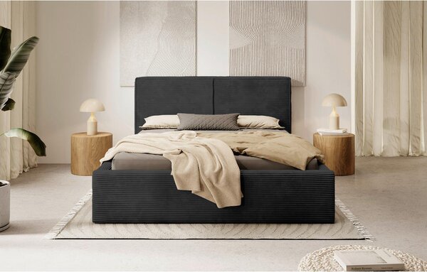 OBLAZINJENA POSTELJA 180 cm x 200 cm , les, tekstil, leseni material barve grafita