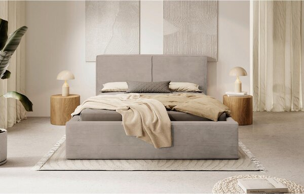 OBLAZINJENA POSTELJA 140 cm x 200 cm , les, tekstil, leseni material svetlo rjava