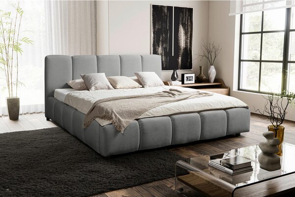 OBLAZINJENA POSTELJA 180 cm x 200 cm , les, umetna masa, tekstil, leseni material siva