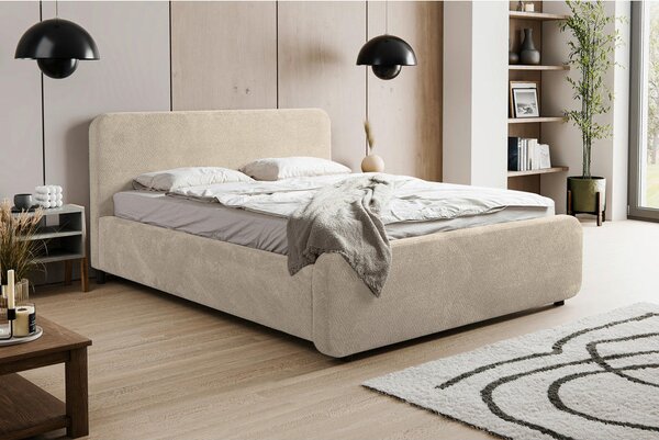 OBLAZINJENA POSTELJA 160 cm x 200 cm , les, umetna masa, tekstil, leseni material naravne barve