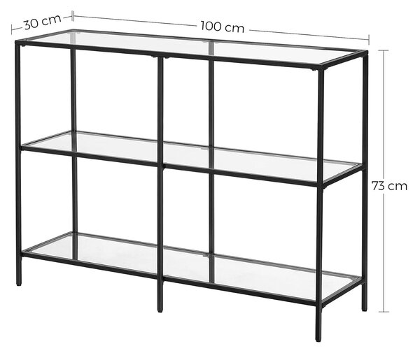 Konzolna miza s stekleno polico, 100 x 30 x 73 cm, črna | VASAGLE