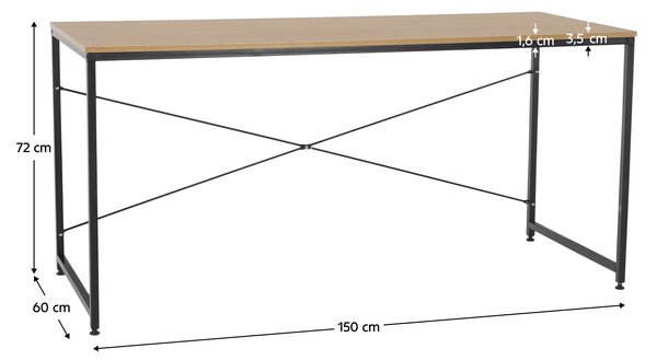 KONDELA Pisalna miza, hrast/črna, 150x60 cm, MELLORA