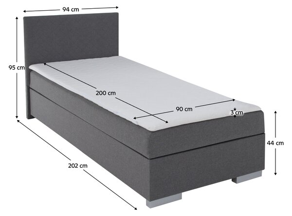 KONDELA Boxspring postelja, enojna, siva, 90x200, univerzalna, ADARA