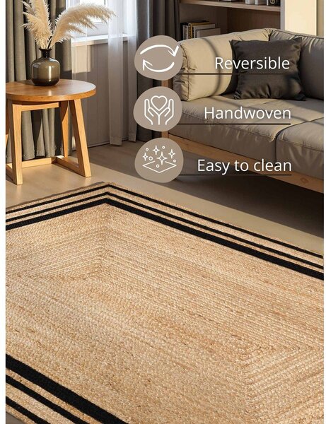 Obojestranska ročno tkana preproga iz jute v črni in naravni barvi 120x170 cm Jutta – Hanse Home