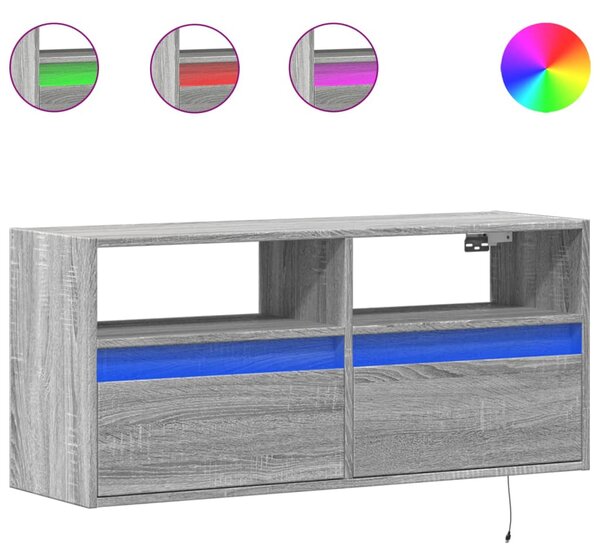VidaXL Stenska TV omarica z LED lučkami siva sonoma 100x31x45 cm