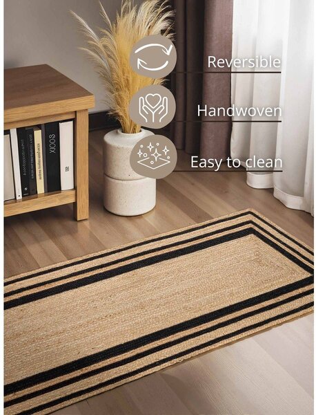 Obojestranski ročno tkan tekač iz jute v črni in naravni barvi 70x200 cm Jutta – Hanse Home
