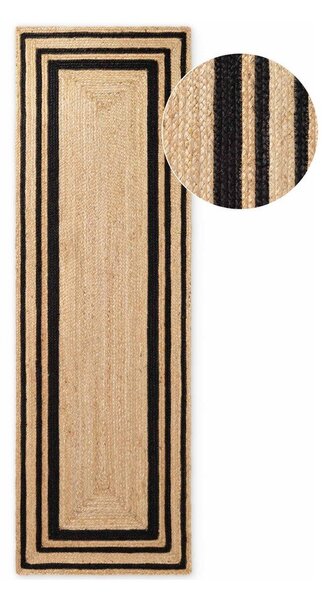 Obojestranski ročno tkan tekač iz jute v črni in naravni barvi 70x200 cm Jutta – Hanse Home