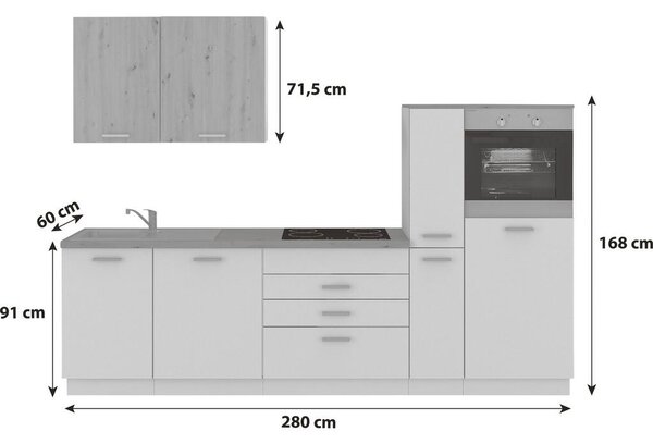 P & B Kuhinjski Blok Brez Aparatov Blacky, Črna, Hrast, 280cm