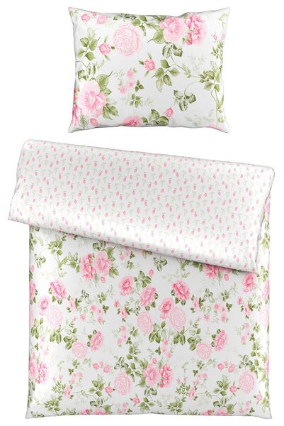 OBOJESTRANSKA POSTELJNINA ROSES 140/200 cm saten večbarvno