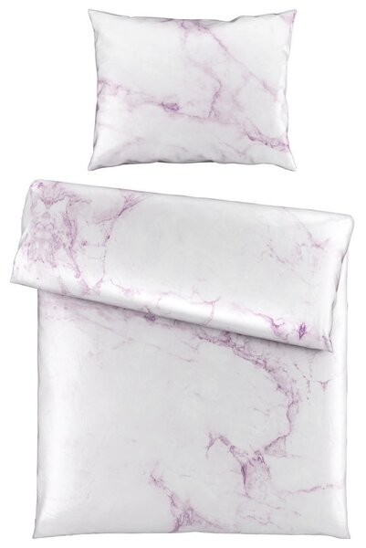 POSTELJNINA PINK MARBLE 140/200 cm saten svetlo siva