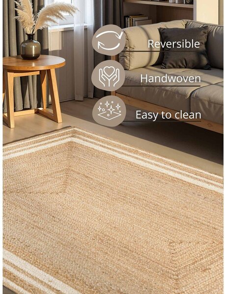 Obojestranska ročno tkana preproga iz jute v kremno beli in naravni barvi 120x170 cm Jutta – Hanse Home