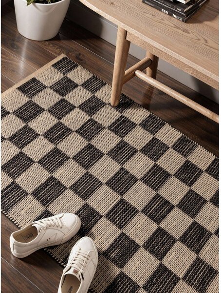 Črno-kremno bel obojestranski ročno tkan tekač iz mešanice jute 80x200 cm Rex – Hanse Home