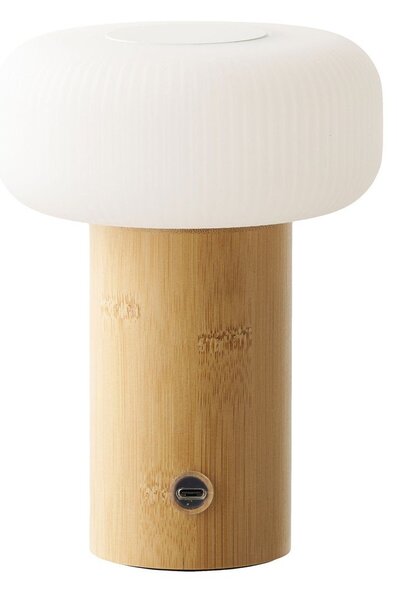 Bela/v naravni barvi bambusova namizna svetilka s plastičnim senčilom (višina 18 cm) Stafford – House Nordic