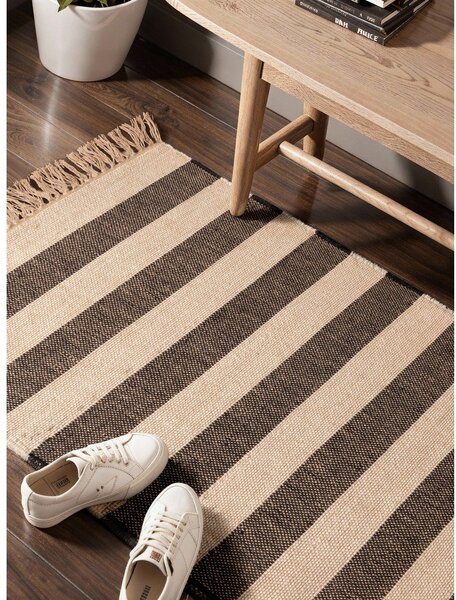 Črno-kremno bel obojestranski ročno tkan tekač iz jute 80x200 cm Playa – Hanse Home