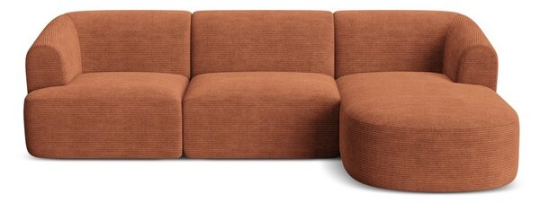 Kotna sedežna garnitura iz rebrastega žameta v barvi terakote (desni kot/z ležalnikom) Campi – Cosmopolitan Design