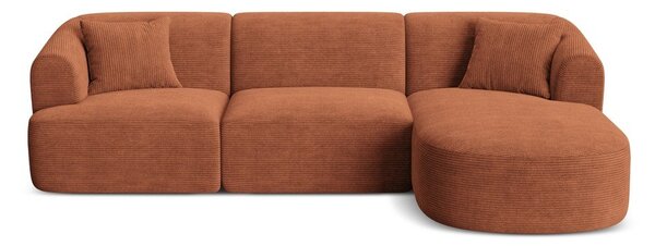 Kotna sedežna garnitura iz rebrastega žameta v barvi terakote (desni kot/z ležalnikom) Campi – Cosmopolitan Design