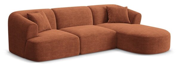 Kotna sedežna garnitura iz rebrastega žameta v barvi terakote (desni kot/z ležalnikom) Campi – Cosmopolitan Design
