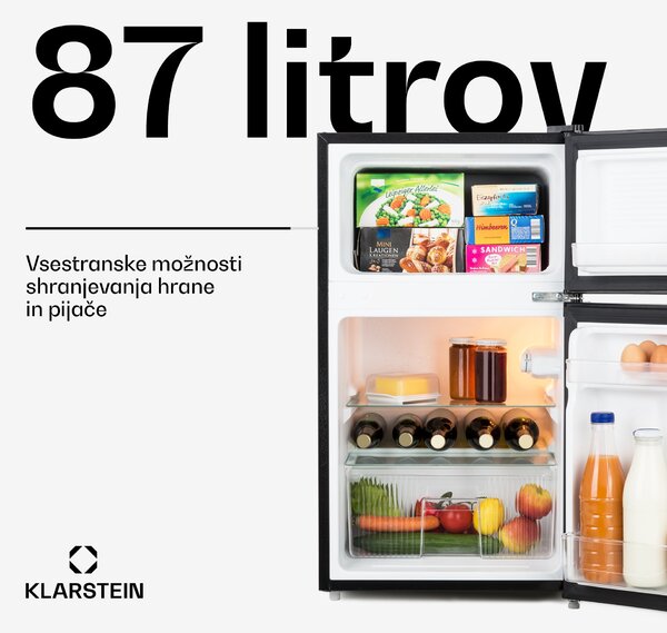 Klarstein Big Daddy Cool, hladilnik z zamrzovalnikom, 61/26 litrov, 40 dB, F, črna