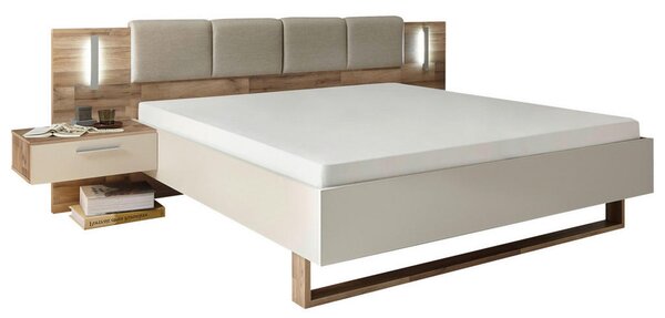 POSTELJNA GARNITURA 180 cm x 200 cm , leseni material barve hrasta, barve šampanjca