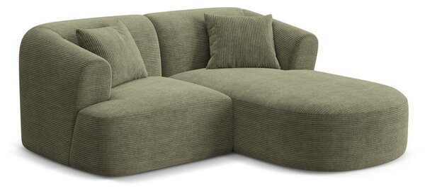 Zelena kotna sedežna garnitura iz rebrastega žameta (desni kot/z ležalnikom) Campi – Cosmopolitan Design