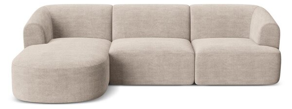 Svetlo rjava kotna sedežna garnitura iz rebrastega žameta (levi kot/z ležalnikom) Campi – Cosmopolitan Design