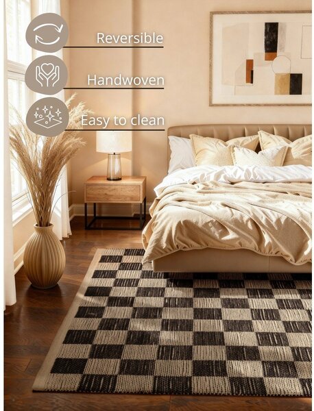 Črno-kremno bela obojestranska ročno tkana preproga iz mešanice jute 120x170 cm Rex – Hanse Home