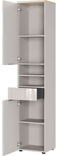 Kremno bela visoka/ozka kopalniška omarica v sijajnem dekorju 39x190 cm Tavira – Germania