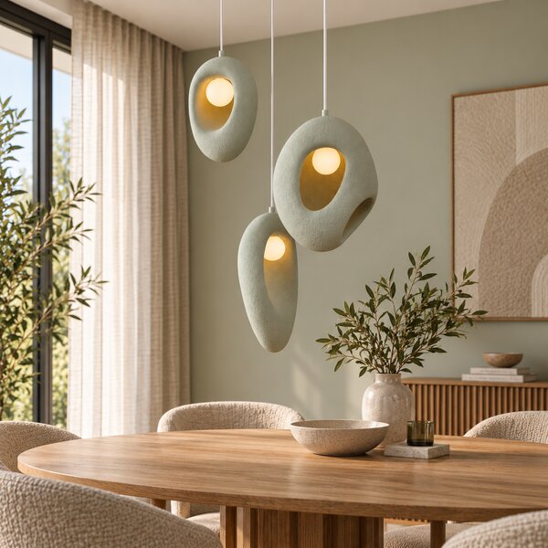 Japandi Pendant Lamp White with Organic Light Green Shade 3-Light - Moonstone