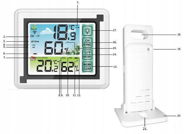 LCD brezžična vremenska postaja touch in zunanja enota