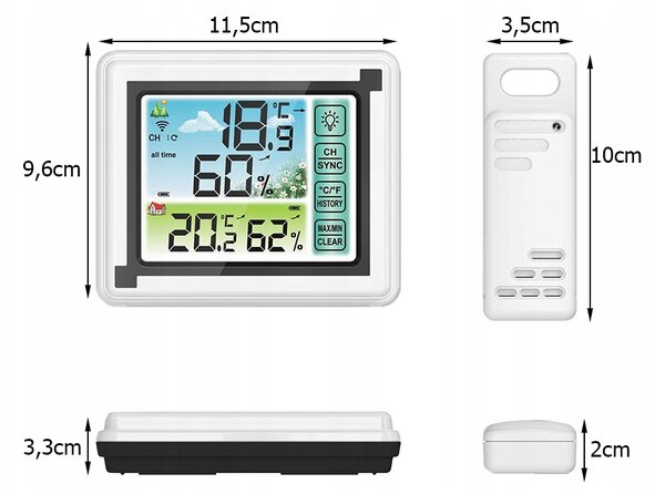 LCD brezžična vremenska postaja touch in zunanja enota