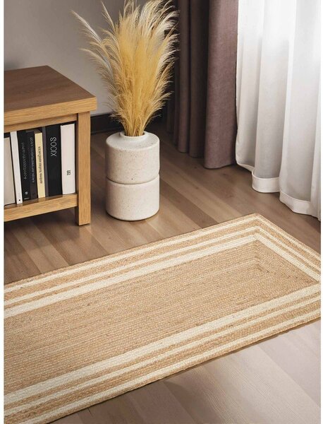 Kremno bel/v naravni barvi obojestranski/ročno tkan tekač iz jute 80x250 cm Looma – Hanse Home