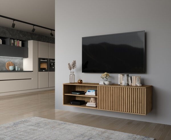 PROMOCIJA Stenski TV regal ENTSIAN 150x40cm, hrast artisan II. kakovost