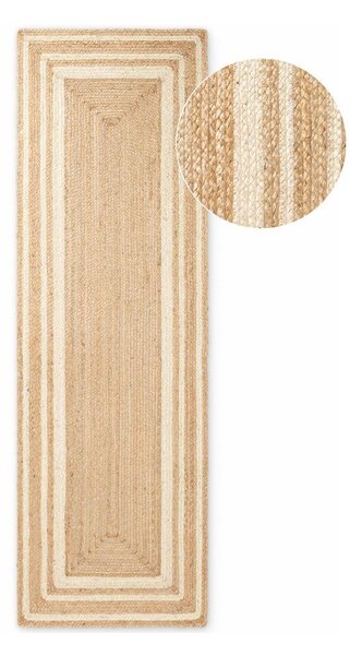Kremno bel/v naravni barvi obojestranski/ročno tkan tekač iz jute 80x250 cm Looma – Hanse Home