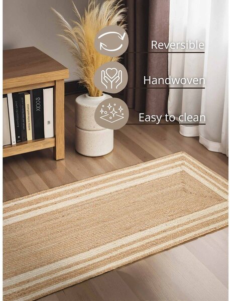 Kremno bel/v naravni barvi obojestranski/ročno tkan tekač iz jute 80x250 cm Looma – Hanse Home