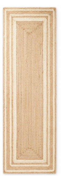 Kremno bel/v naravni barvi obojestranski/ročno tkan tekač iz jute 80x250 cm Looma – Hanse Home