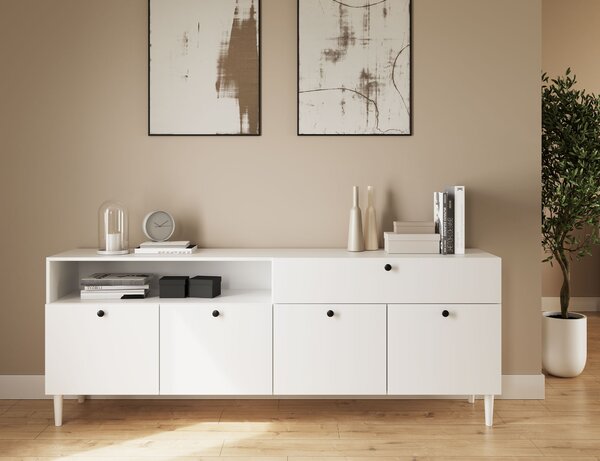 Komoda z omaricami in predalom DULLUM 200x75cm, bela