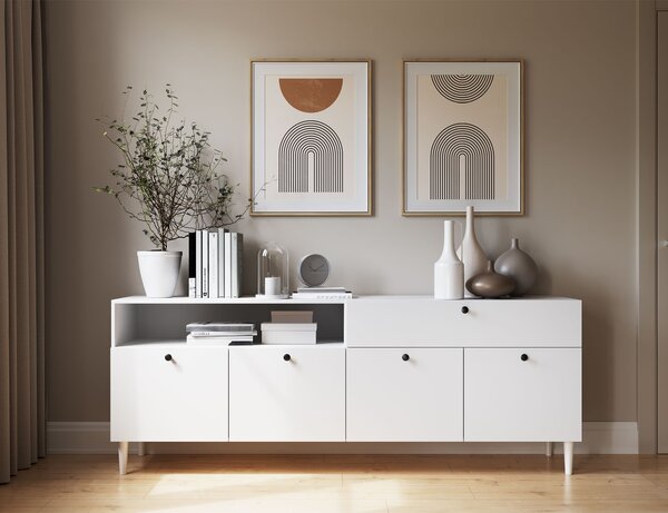 Komoda z omaricami in predalom DULLUM 200x75cm, bela