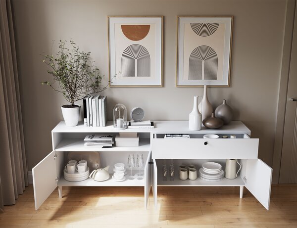 Komoda z omaricami in predalom DULLUM 200x75cm, bela