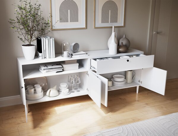 Komoda z omaricami in predalom DULLUM 200x75cm, bela