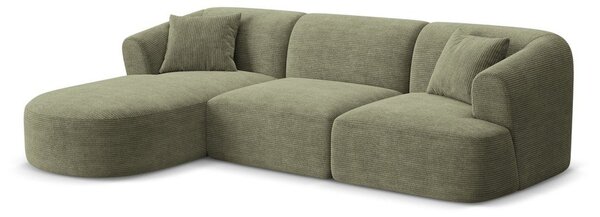 Zelena kotna sedežna garnitura iz rebrastega žameta (levi kot/z ležalnikom) Campi – Cosmopolitan Design