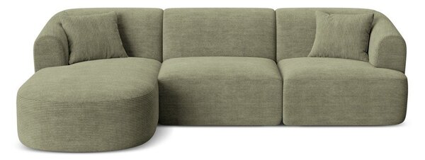 Zelena kotna sedežna garnitura iz rebrastega žameta (levi kot/z ležalnikom) Campi – Cosmopolitan Design