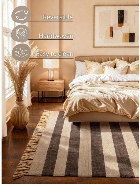 Črno-kremno bela obojestranska ročno tkana preproga iz jute 120x170 cm Playa – Hanse Home