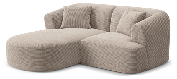 Svetlo rjava kotna sedežna garnitura iz rebrastega žameta (levi kot/z ležalnikom) Campi – Cosmopolitan Design