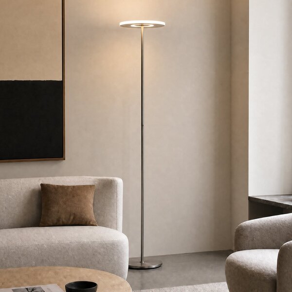 Lucande LED-stoječa svetilka Raymond, titanova barva, CCT, z možnostjo, zatemnjen, Kovinska, Dnevna soba / jedilnica, Kovina, Sodobni
