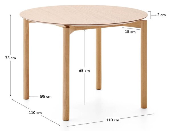 Okrogla jedilna miza v jesenovem dekorju ø 110 cm Indara – Kave Home